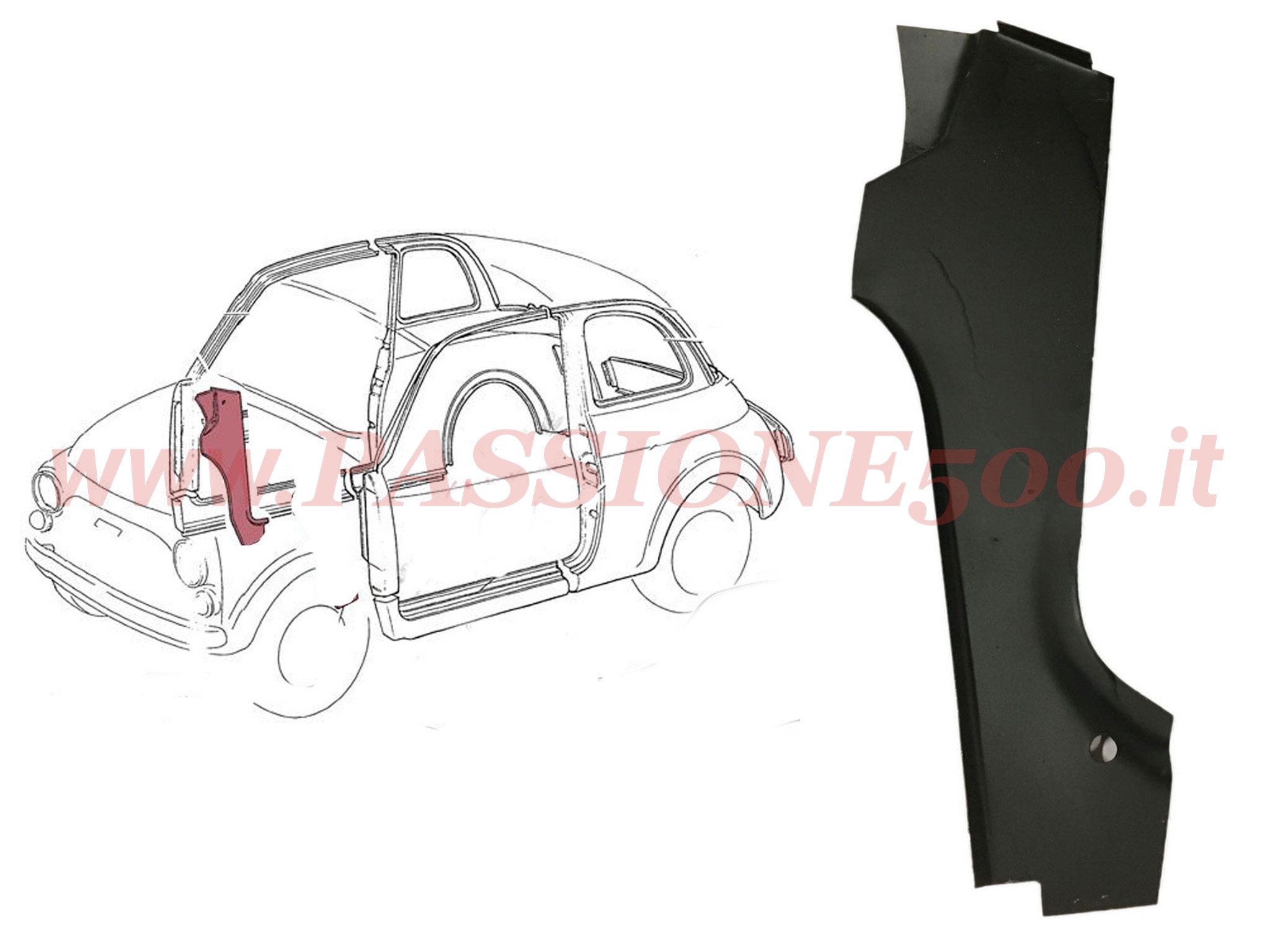 montante interno porta dx Fiat 500