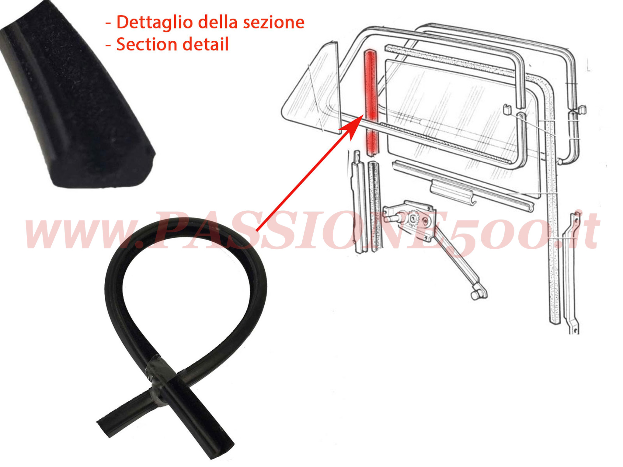 canalino scorrivetro deflettore Fiat 500