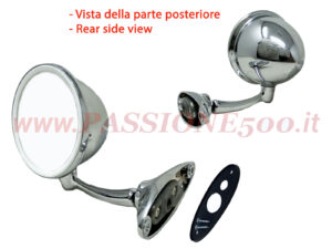 Specchio Retrovisore Esterno tipo a "Goccia" in Metallo Cromato con Attacco a Vite Fiat 500