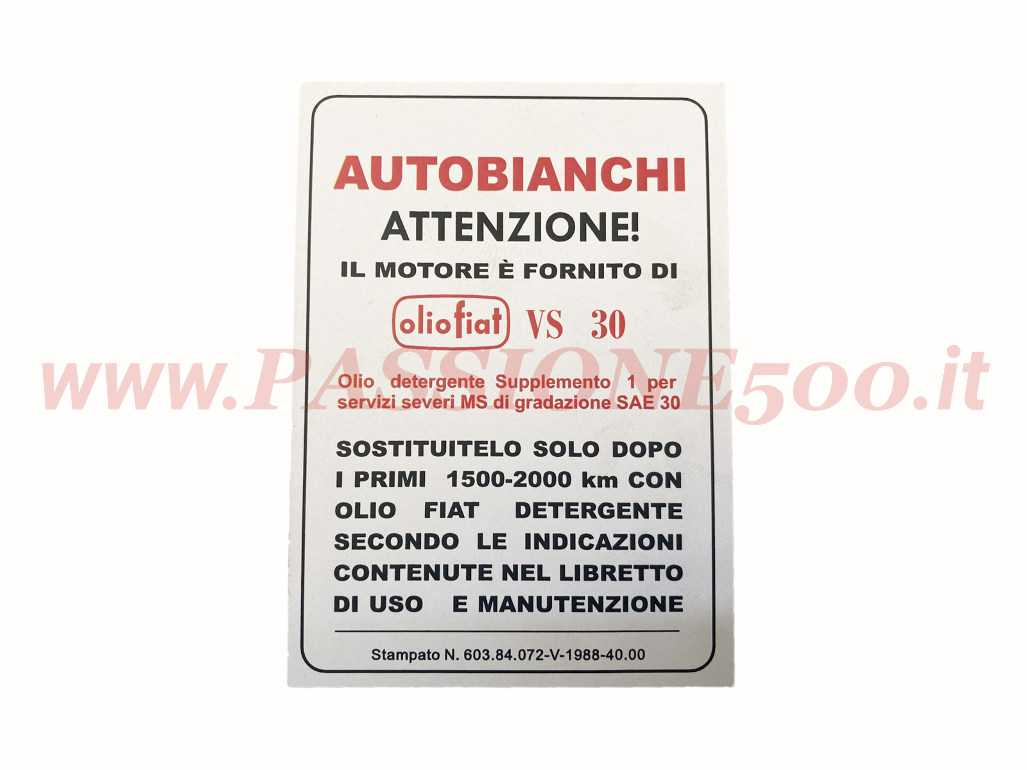 cartellino tagliando autobianchi 500