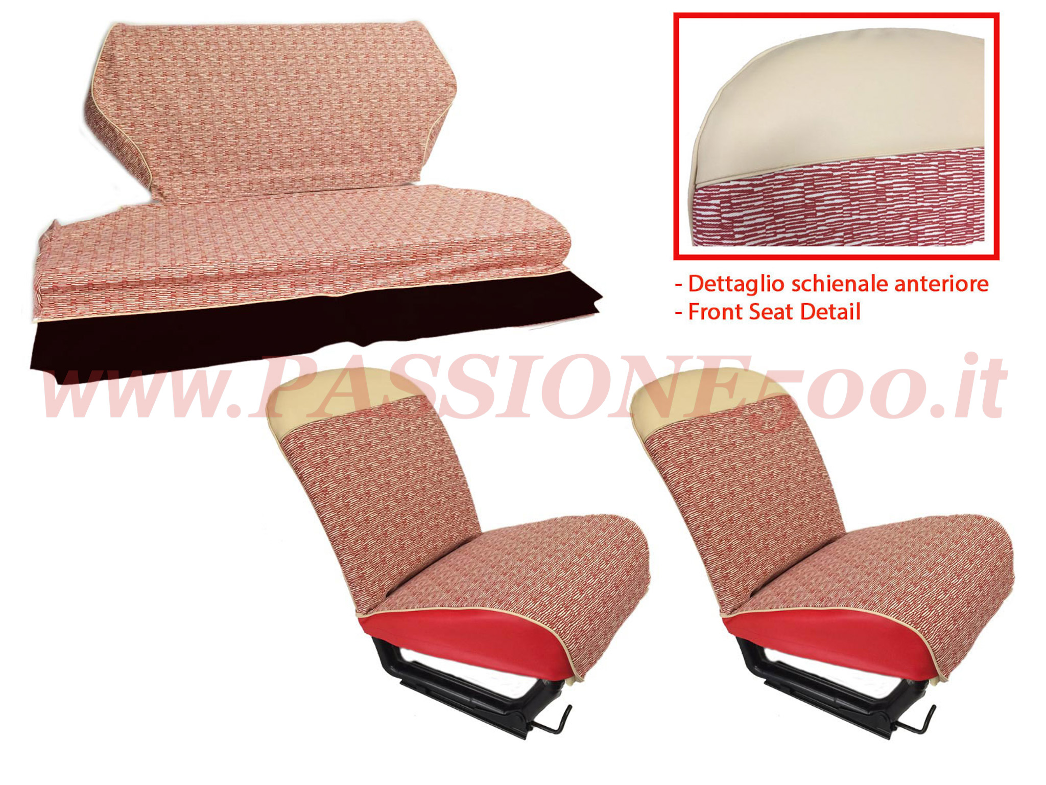 selleria tessuto striato rosso Fiat 500 D