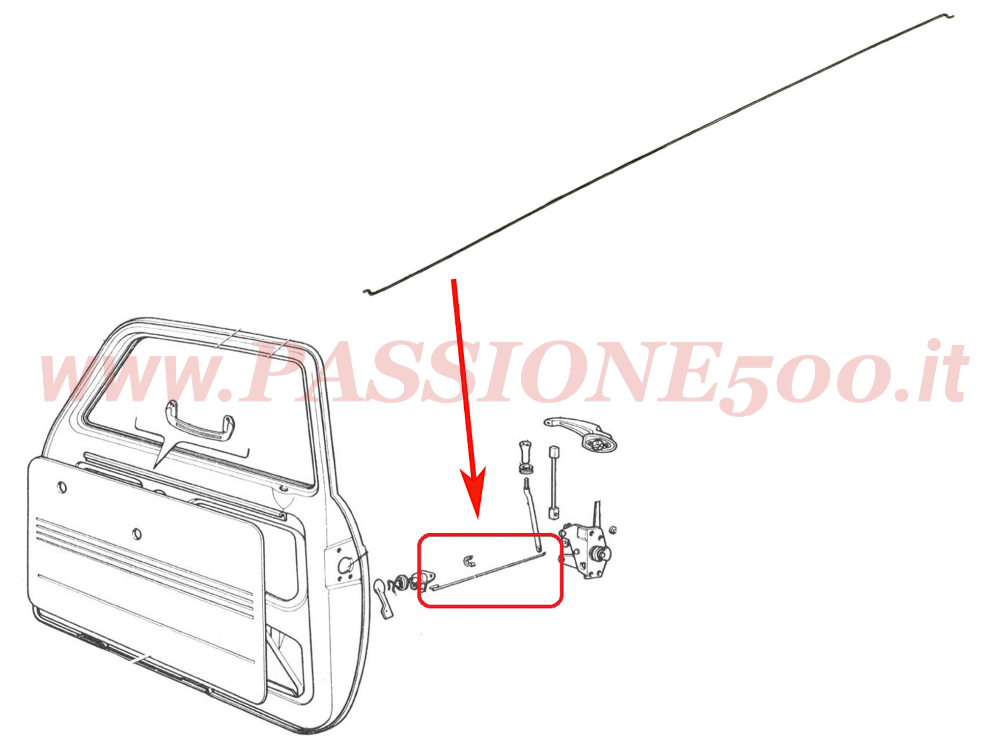 asta meccanismo serratura Fiat 500