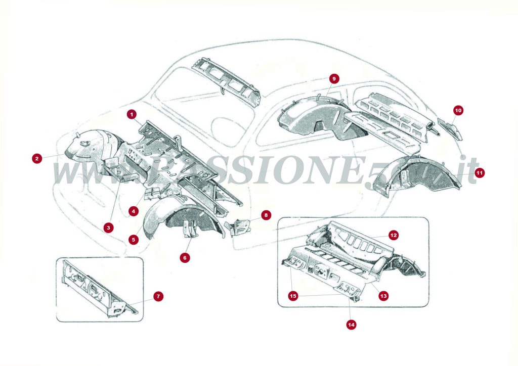 ESPLOSO 4C – Lamierati interni anteriori e posteriori FIAT 500D