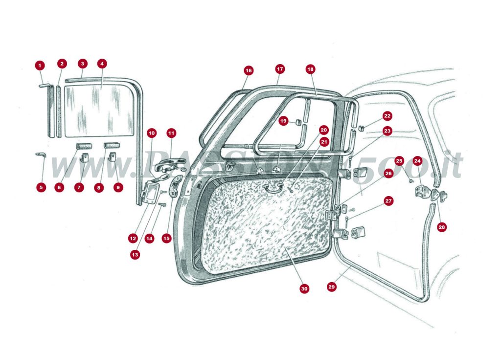 VUE EN ÈCLATÈ 7C – Portière et particulier FIAT 500N Economica trasformabile