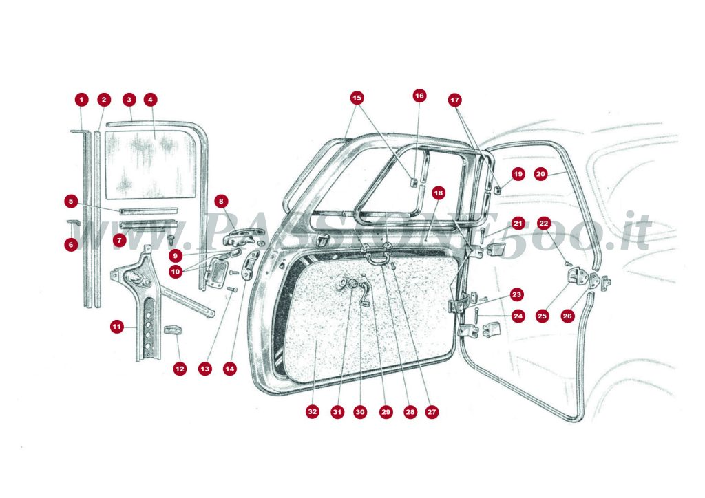 VUE EN ÈCLATÈ 7C/1 – Portière et particulièr FIAT 500 N Normale tetto apribile