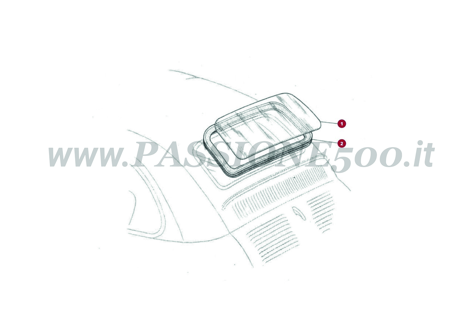 VUE EN ÈCLATÈ 10C – Vitre lunette arrière et particulier FIAT 500D