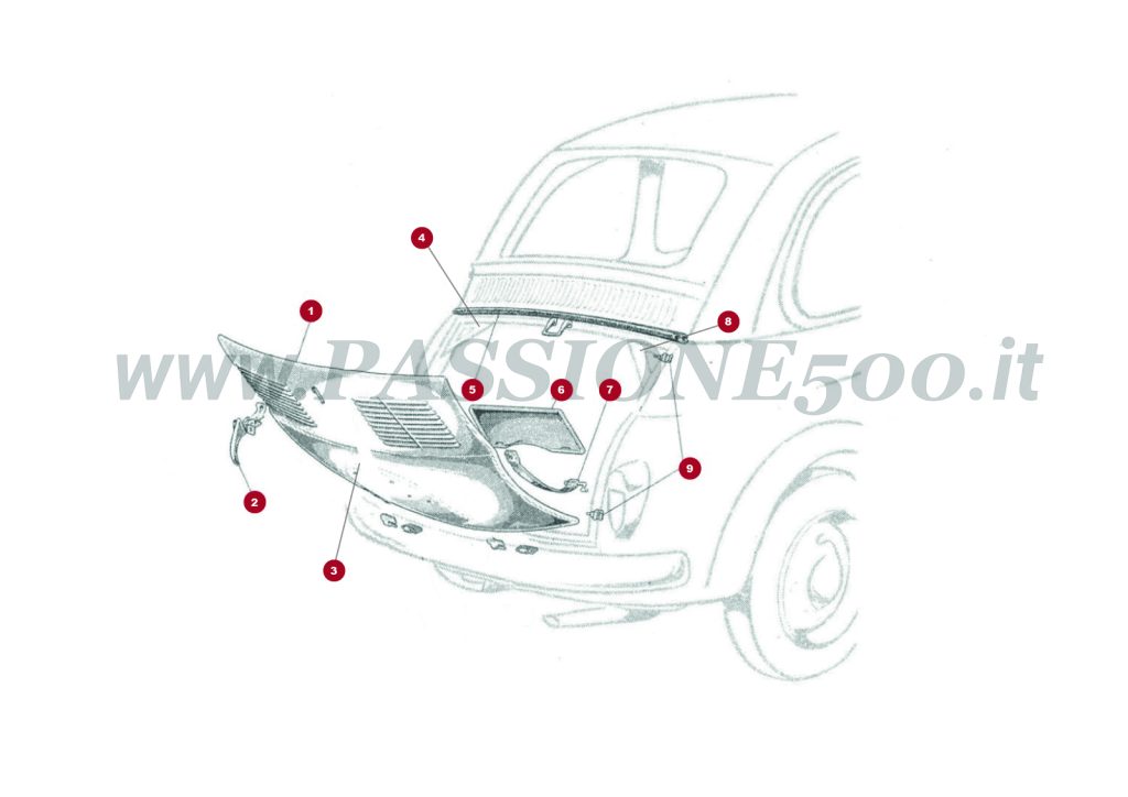 VUE EN ÈCLATÈ 12C – Capote arrière moteur et particulier FIAT 500N Economica trasformabile