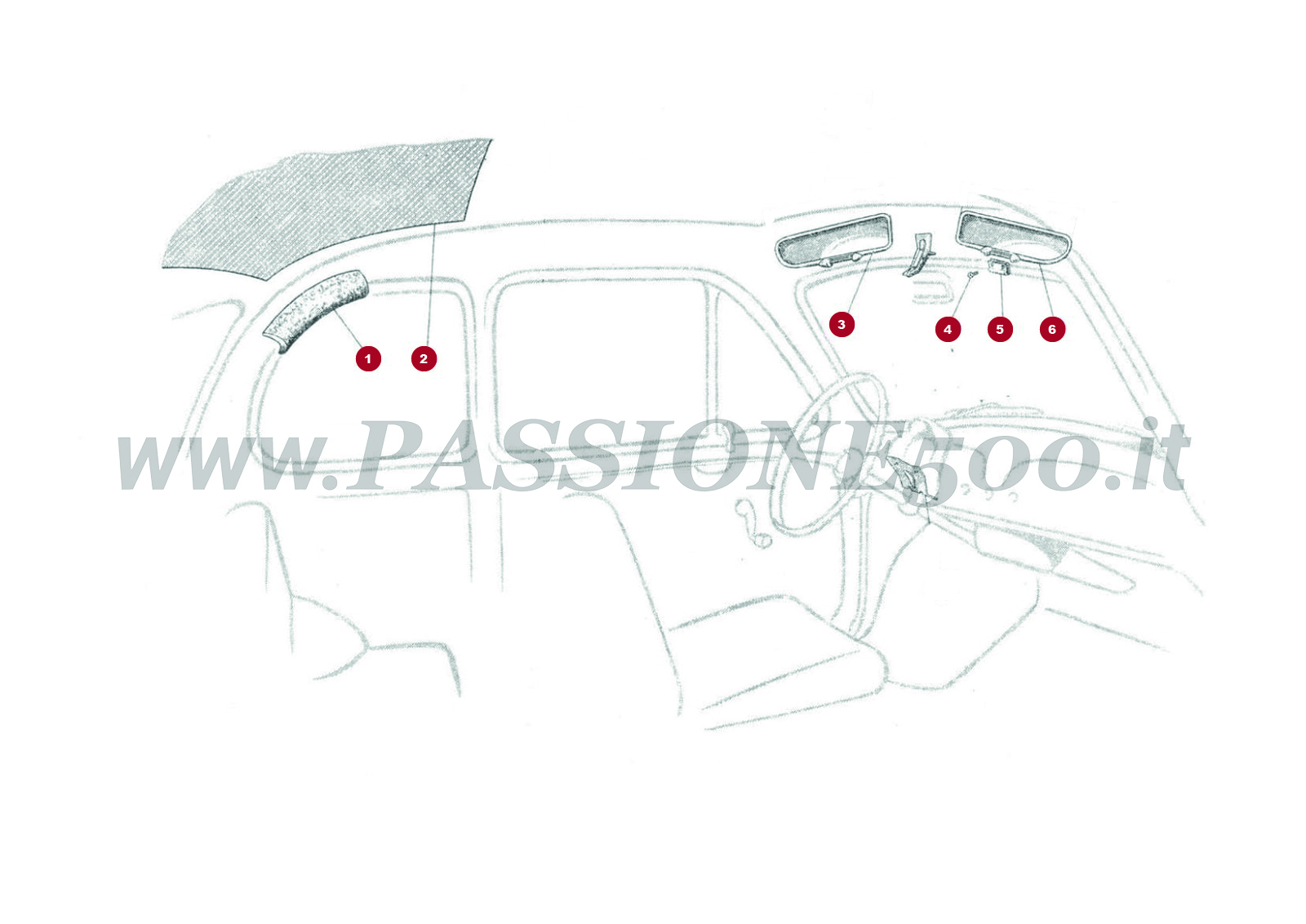 ZEICHNUNG 21C 1 – Innere teile FIAT 500N Normale tetto apribile