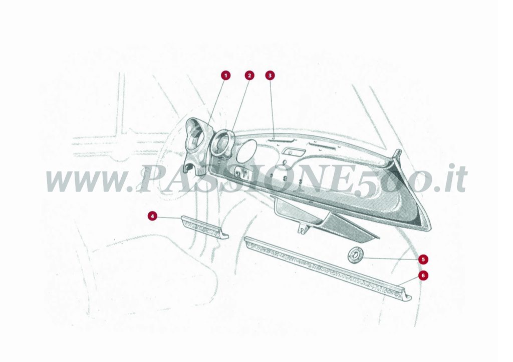 ESPLOSO 2C – Pannello cruscotto e particolari FIAT 500D