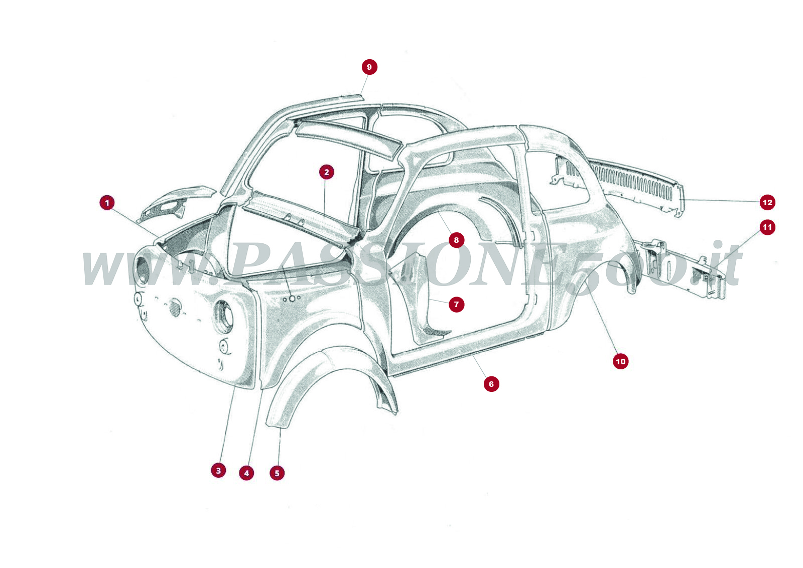 ZEICHNUNG 5C – Extern blechteile FIAT 500N Economica trasformabile