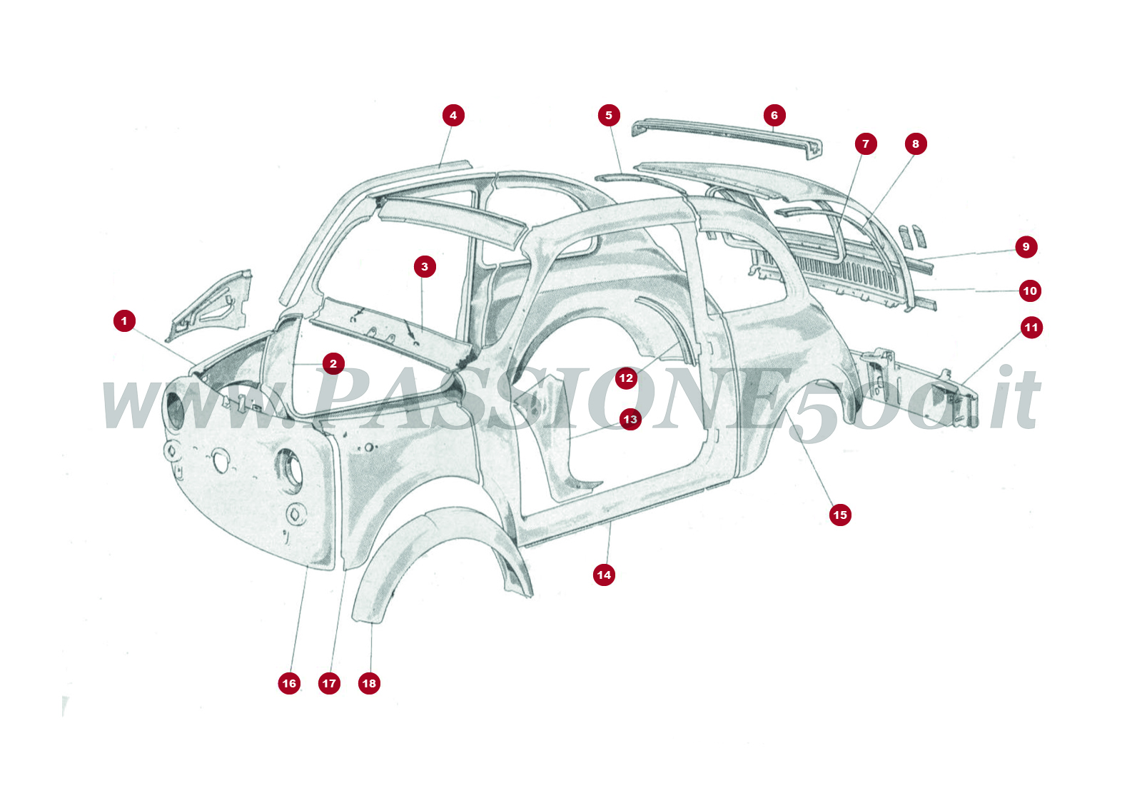 EXPLODED VIEW 5C – External body parts FIAT 500D
