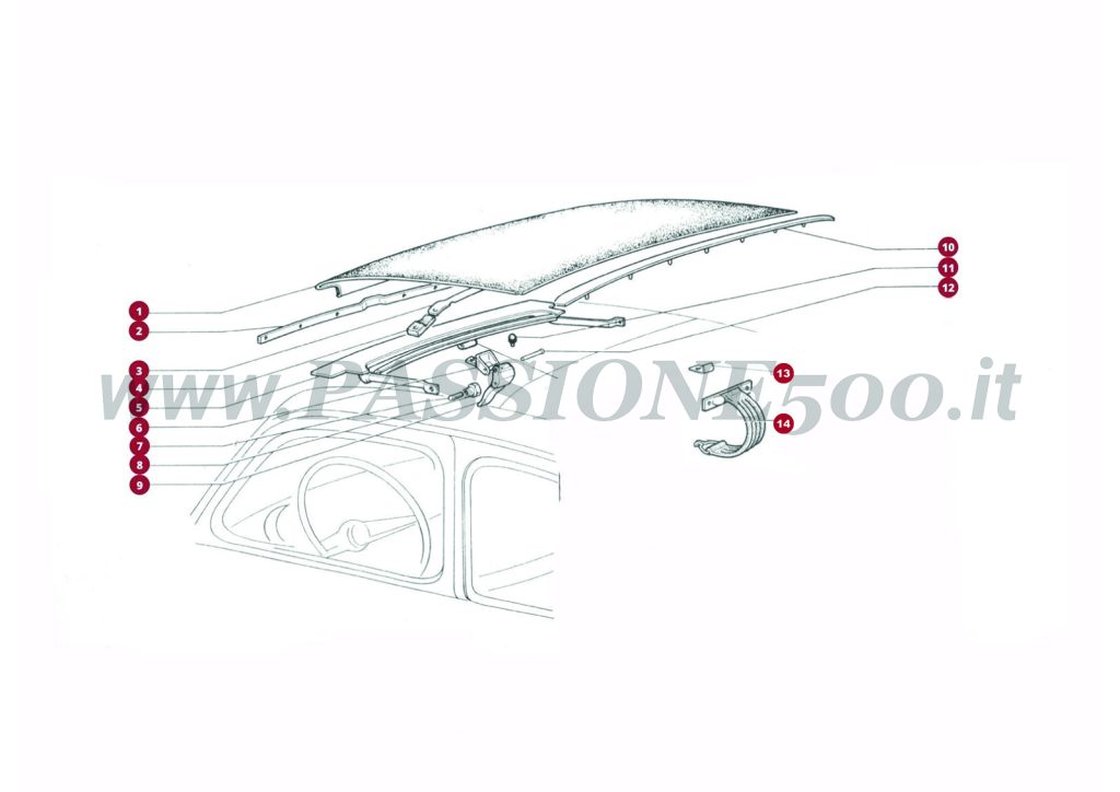 VUE EN ÈCLATÈ 10C – Capote et particulier FIAT 500F