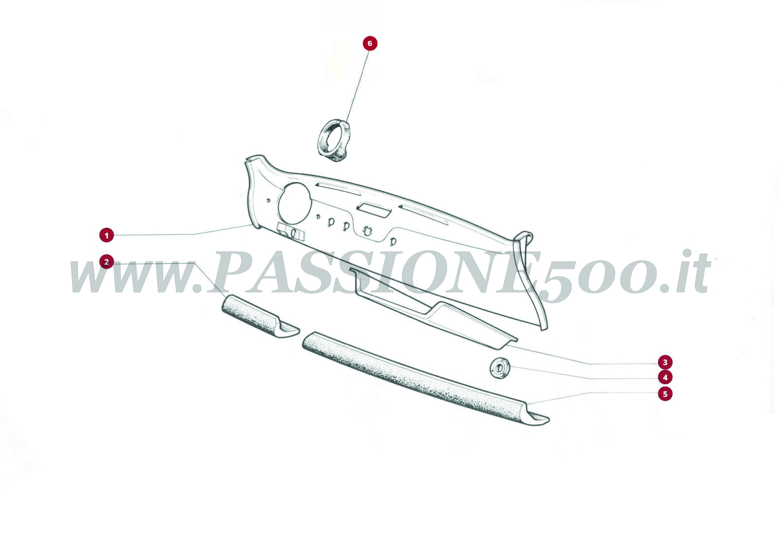 ESPLOSO 2C – Pannello cruscotto e particolari FIAT 500F