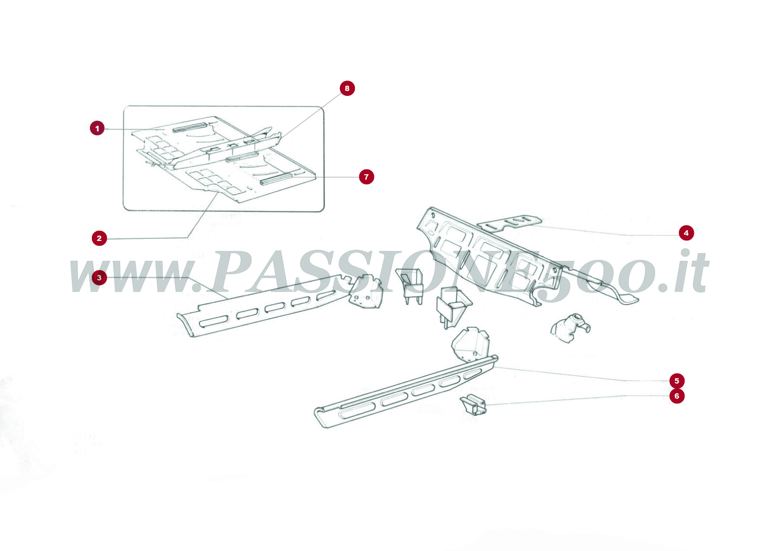 VUE EN ÈCLATÈ 3C – Plancher central et particulier FIAT 500F