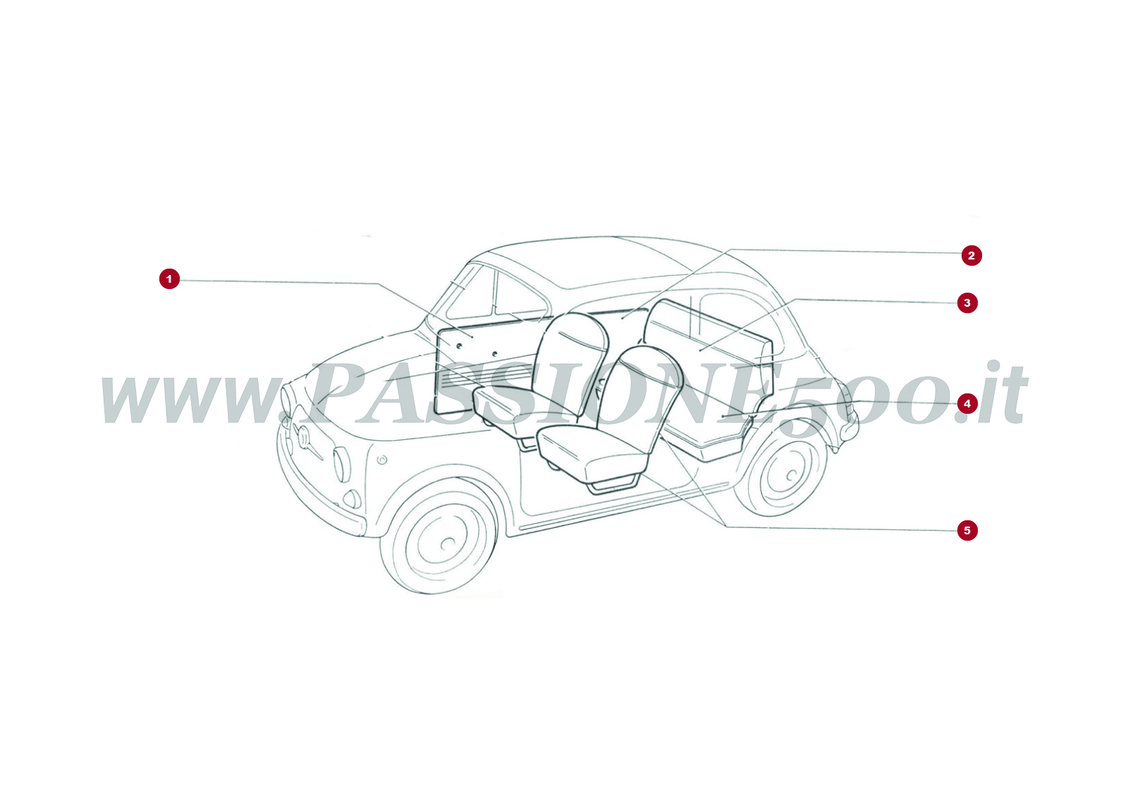 ESPLOSO 8C – Pannello e selleria FIAT 500F