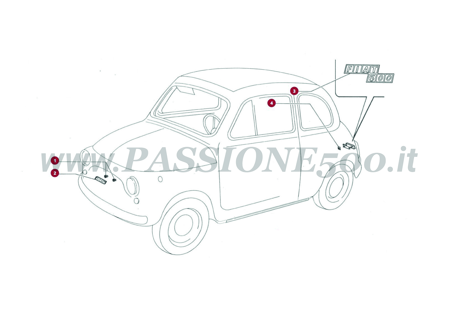 VUE EN ÈCLATÈ 12C – Monogramme FIAT 500R