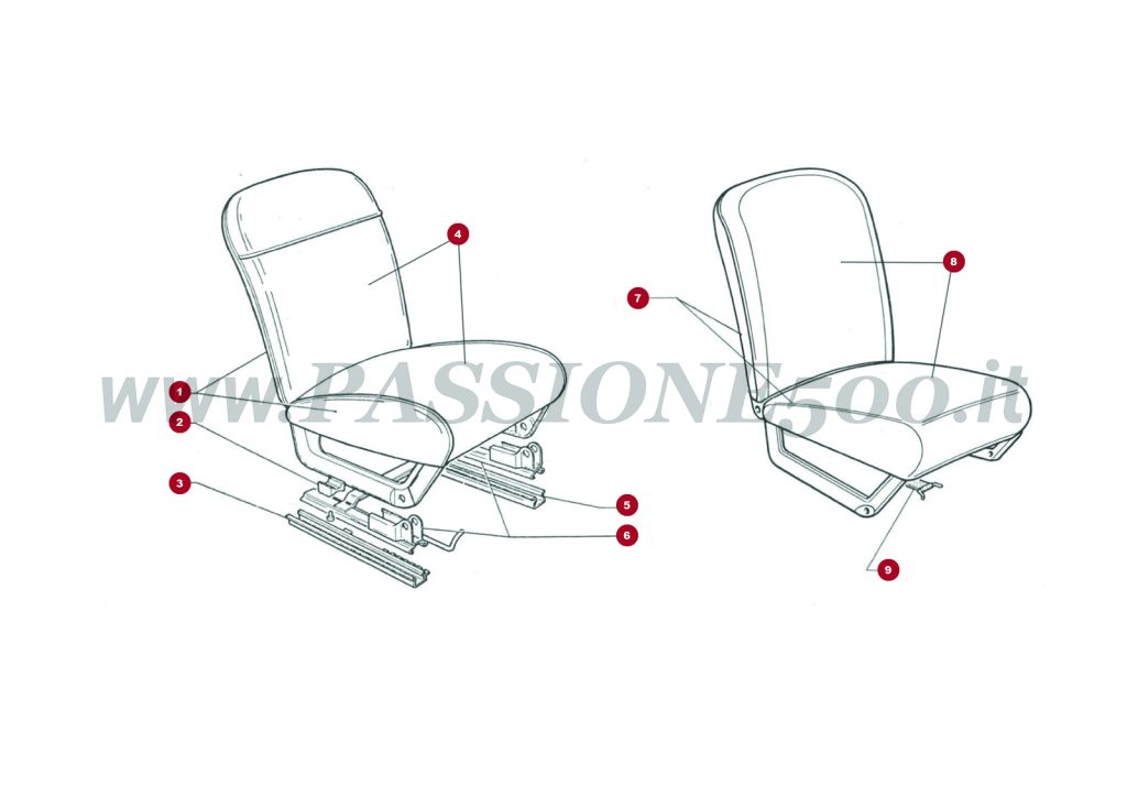EXPLODED VIEW 16C – Fixed and front seats and parts FIAT 500R