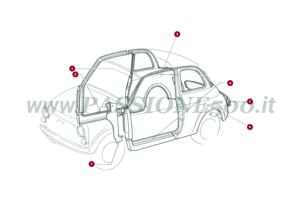 EXPLODED VIEW 5C/1 – Rear external body parts FIAT 500R