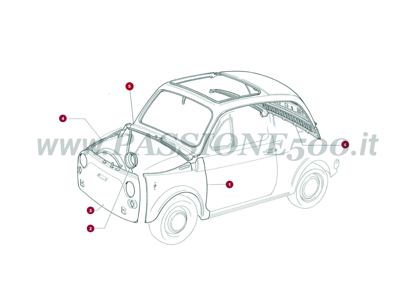 VUE EN ÈCLATÈ 5C – Pièces externes de carrosserie avant FIAT 500R