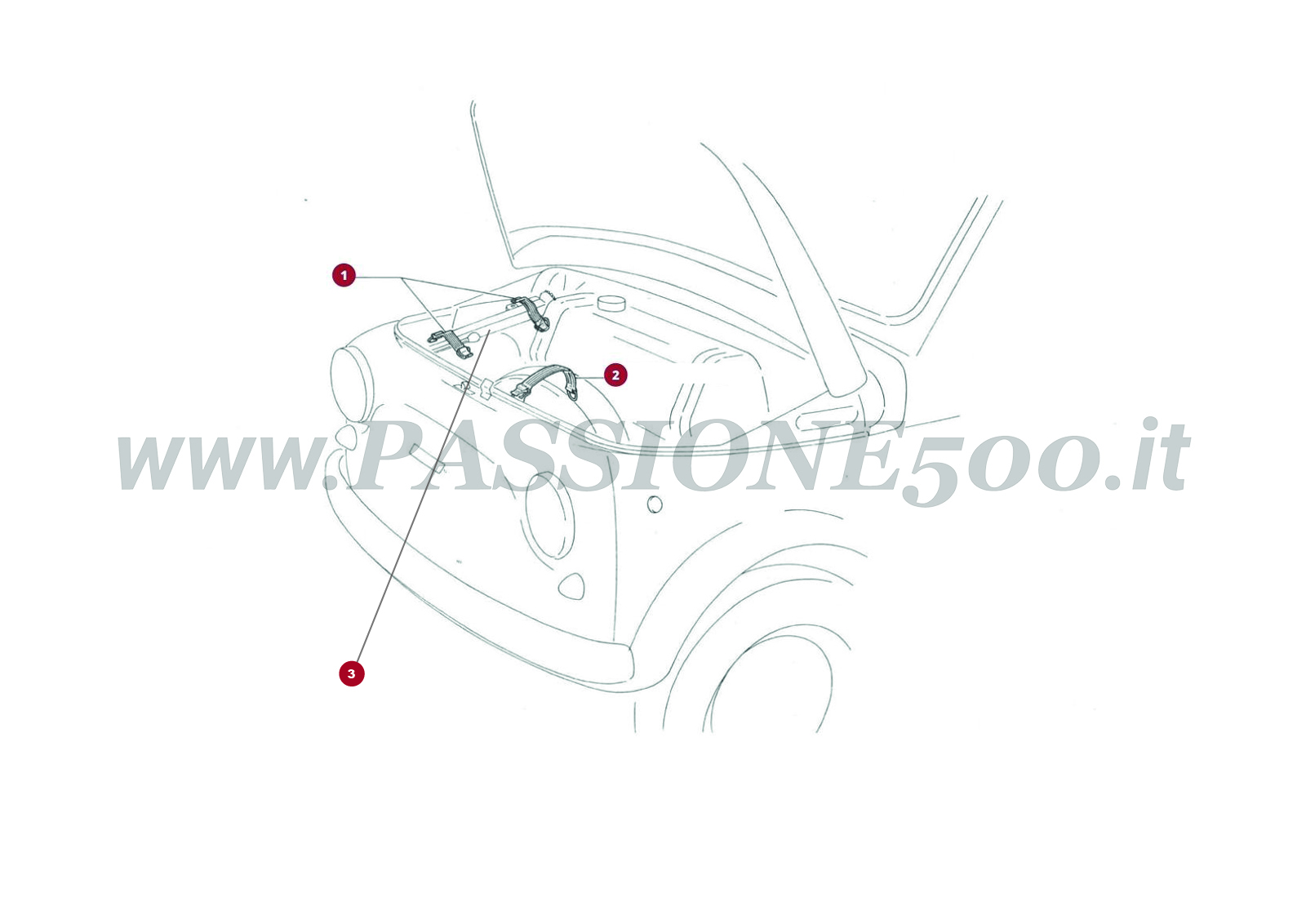 EXPLODED VIEW 6C– Jack lifter and fixing strap FIAT 500R