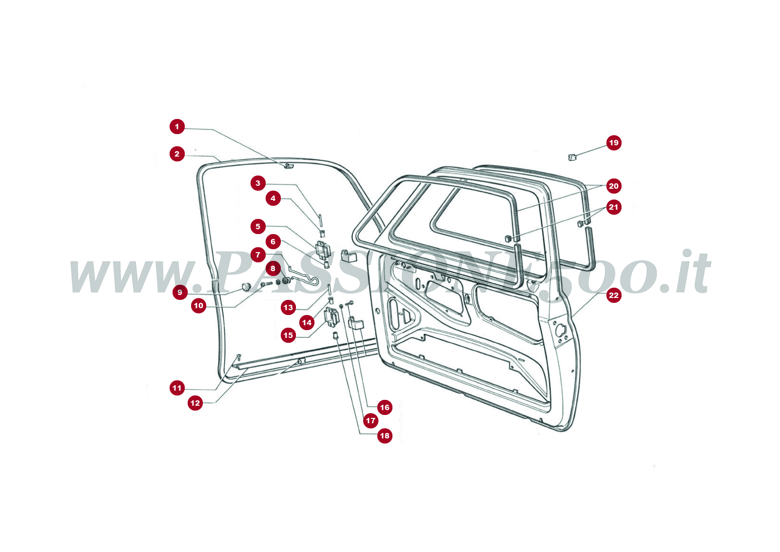 EXPLODED VIEW 7C – Door and parts FIAT 500R