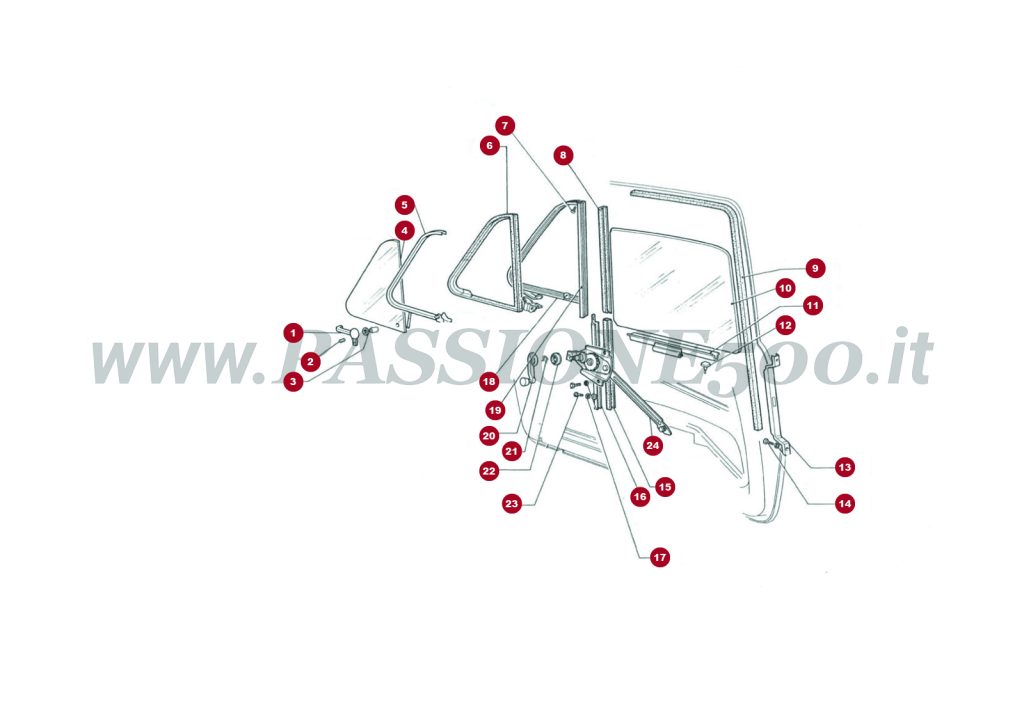 EXPLODED VIEW 7C/1 – Door and parts FIAT 500R