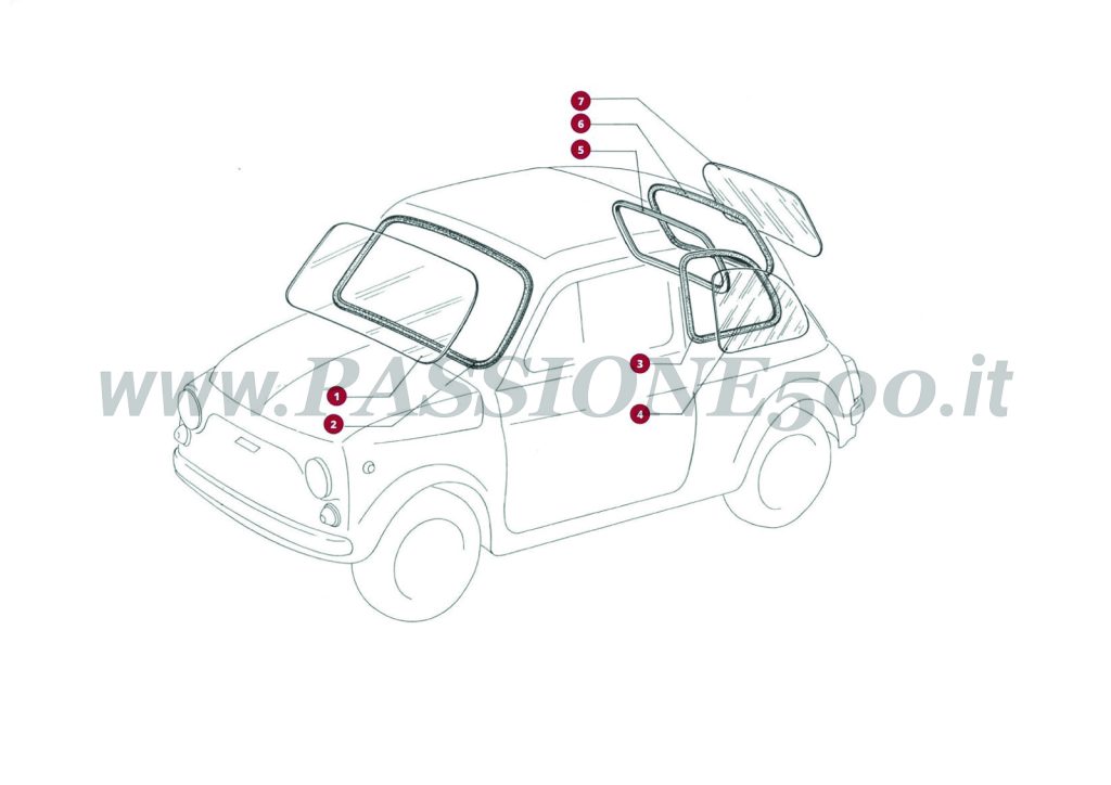 EXPLODED VIEW 9C – Glass and seals FIAT 500R