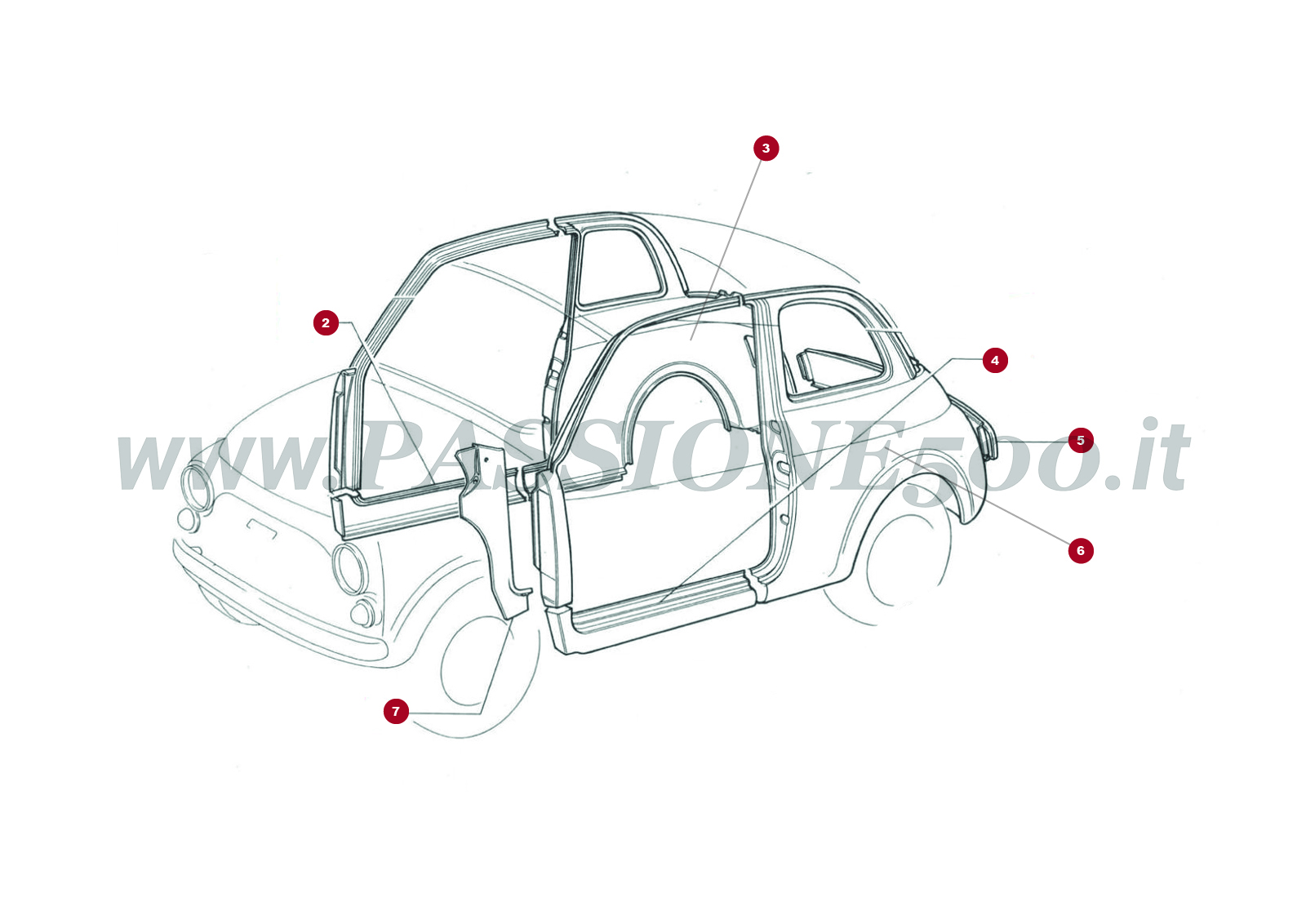 VUE EN ÈCLATÈ 5C/1 – Pièces externes de carrosserie arriere FIAT 500R