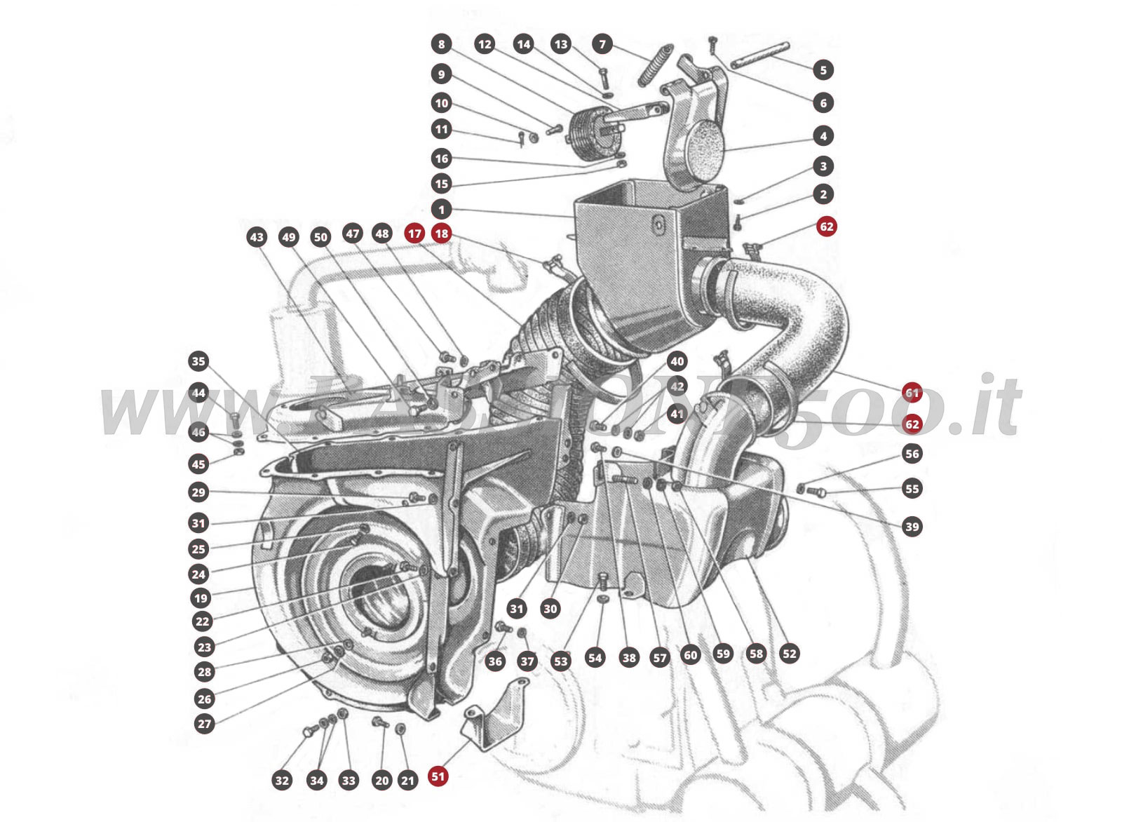 EXPLODED VIEW 13M – Air and cooling system FIAT 500N