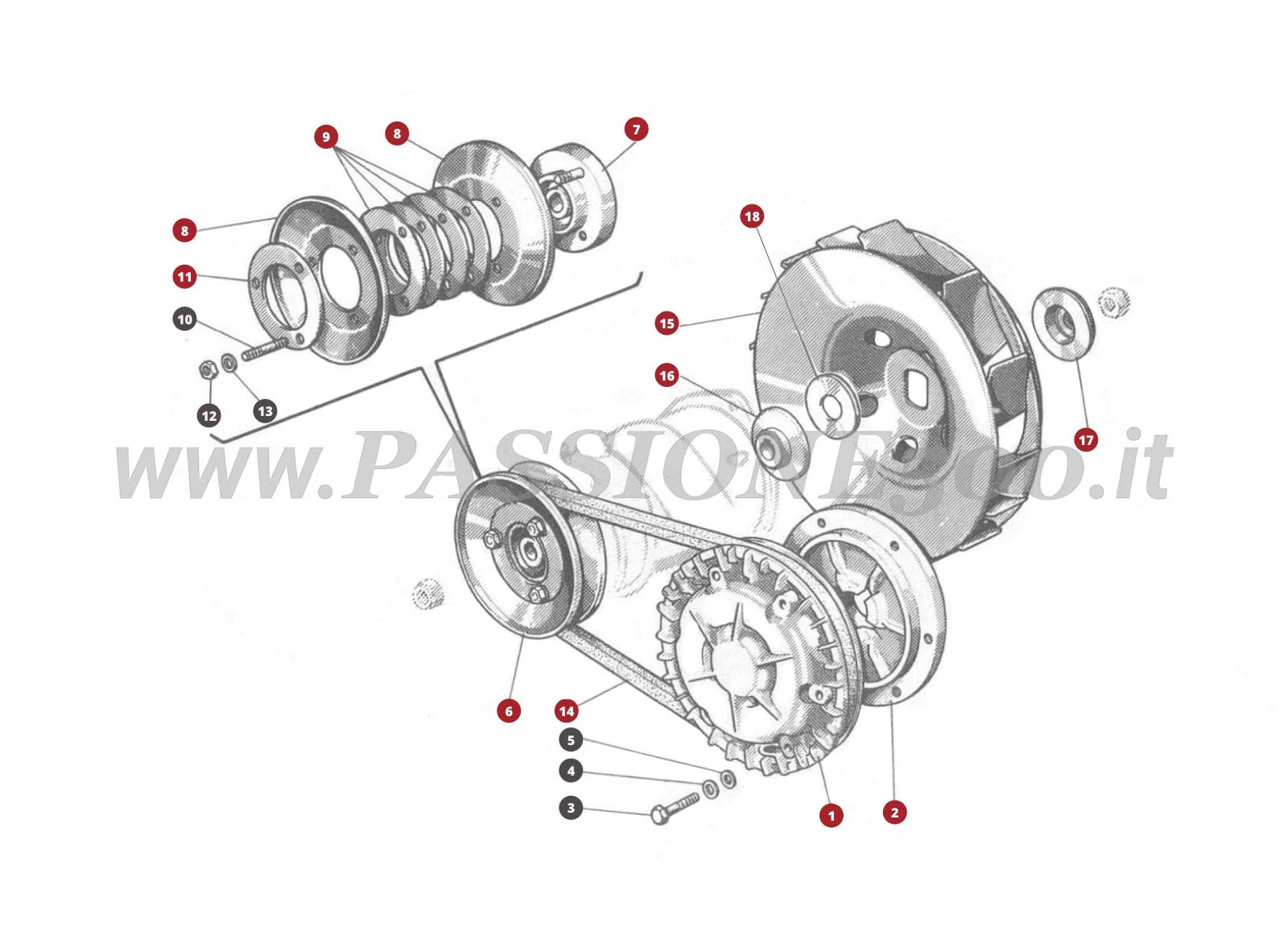 EXPLODED VIEW 14M – Cooling fan and dynamo control FIAT 500N