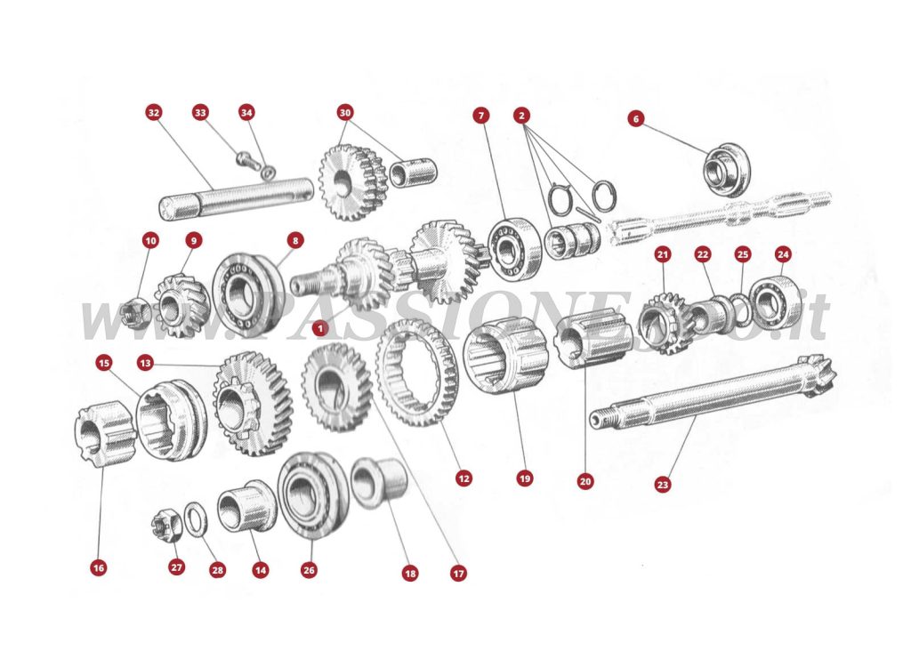EXPLODED VIEW 18M – Transmission geras FIAT 500N