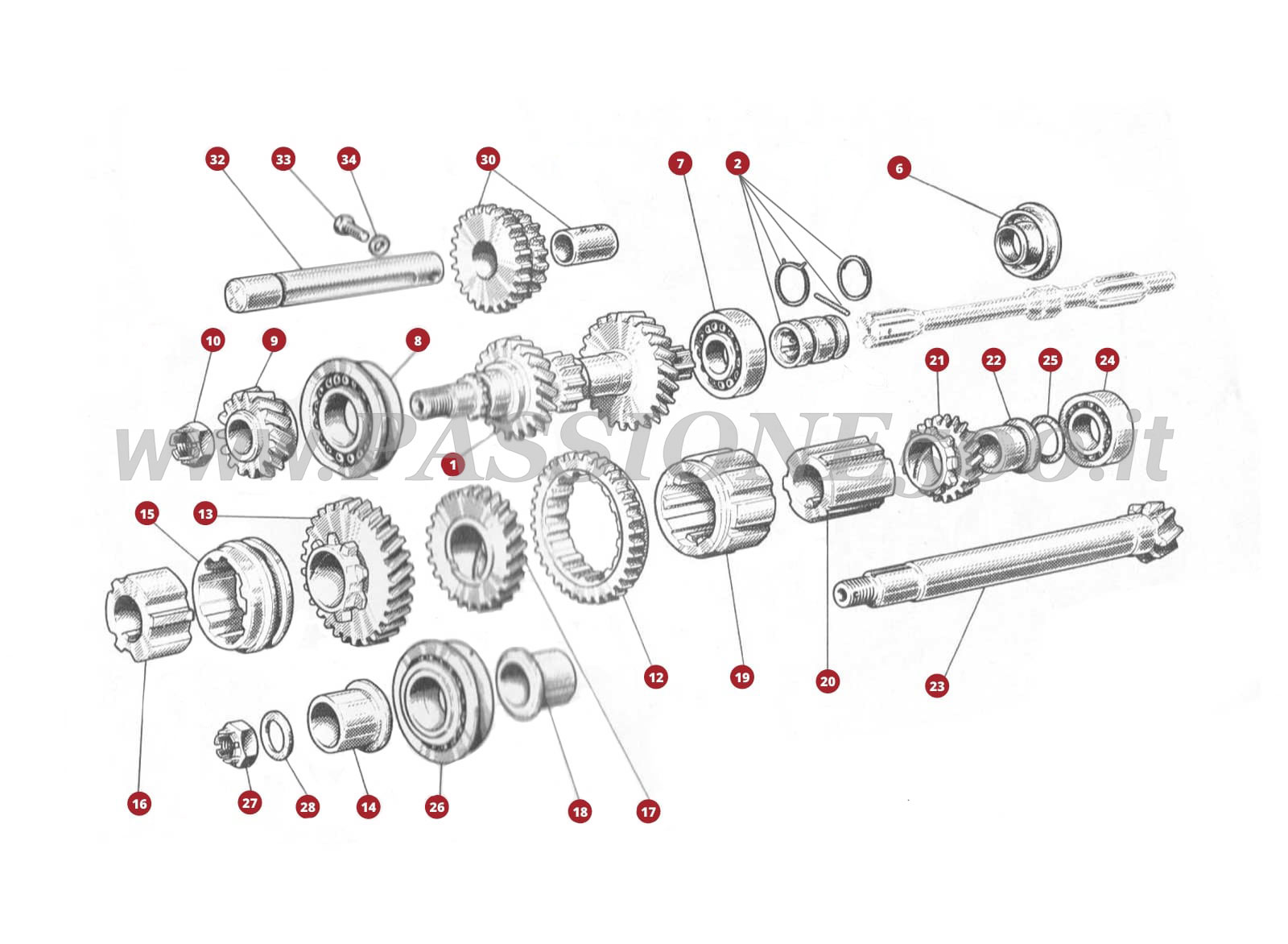 EXPLODED VIEW 18M – Transmission gears FIAT 500N