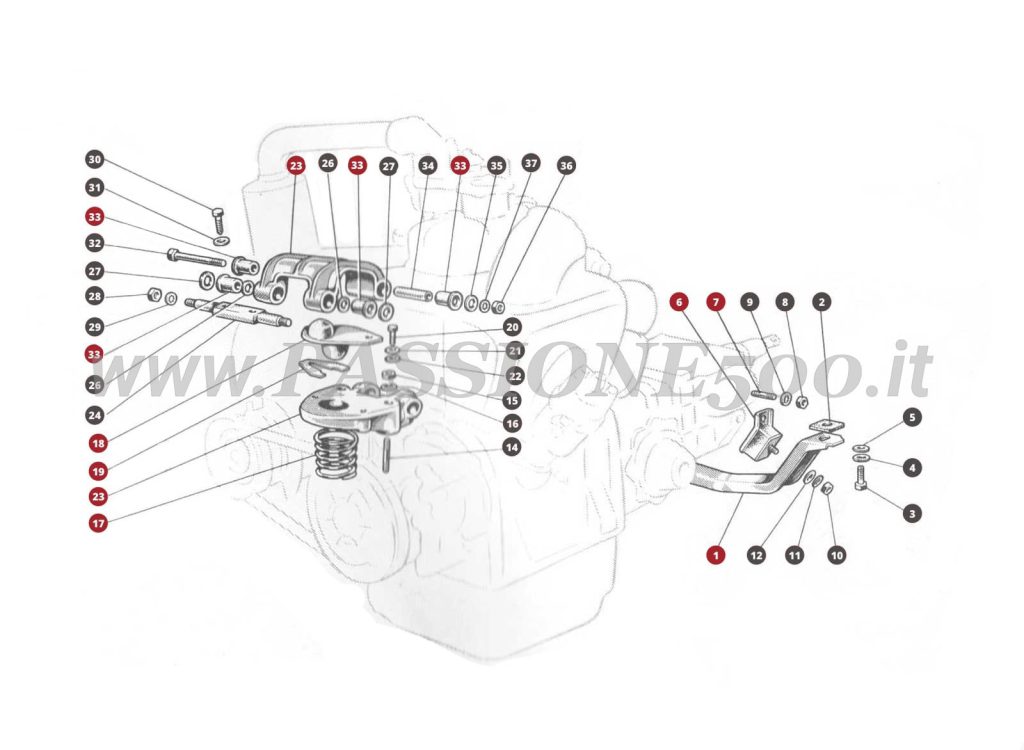 EXPLODED VIEW 26M – Engine and gearbox suspension mount FIAT 500N