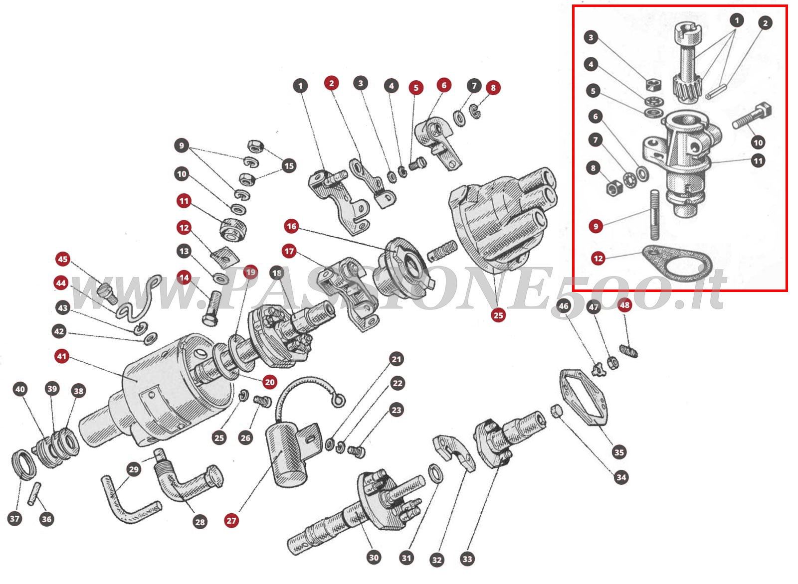 EXPLODED VIEW 35M – Distributor FIAT 500N