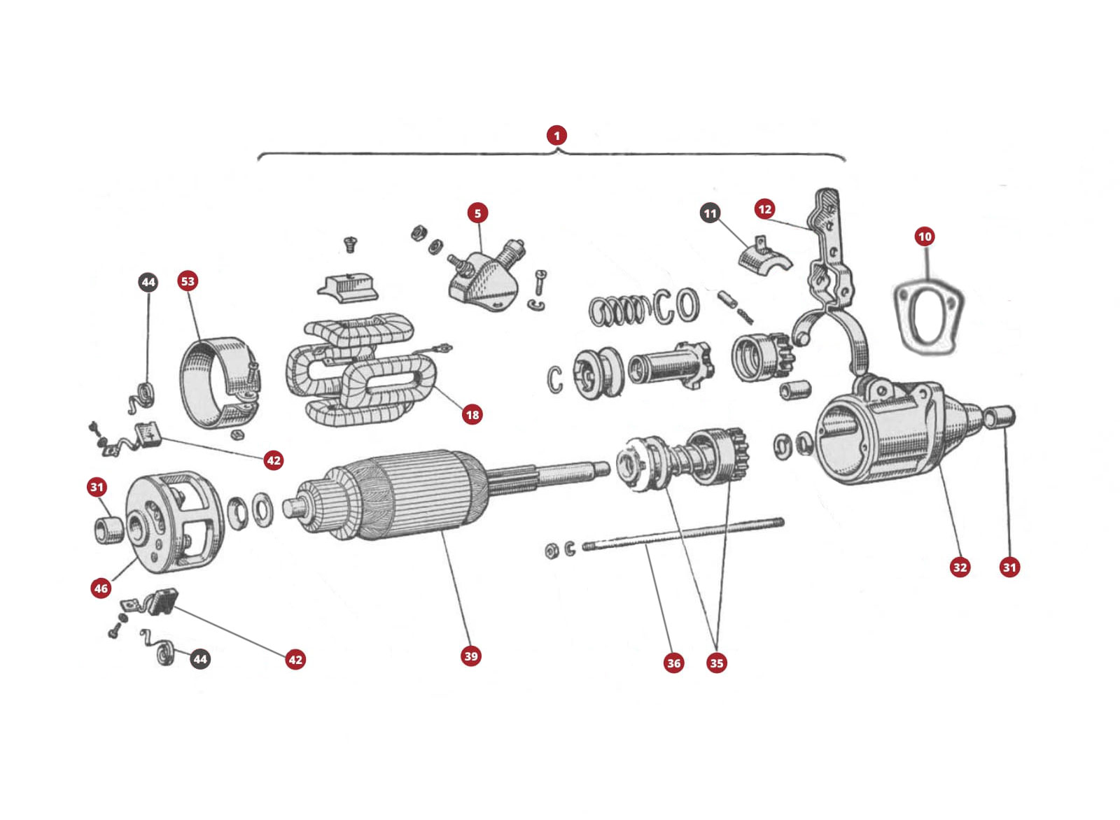 EXPLODED VIEW 39M – Starter motor FIAT 500N