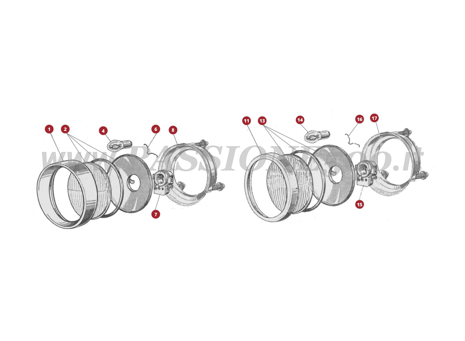 EXPLODED VIEW 40M – Front head lamp FIAT 500N