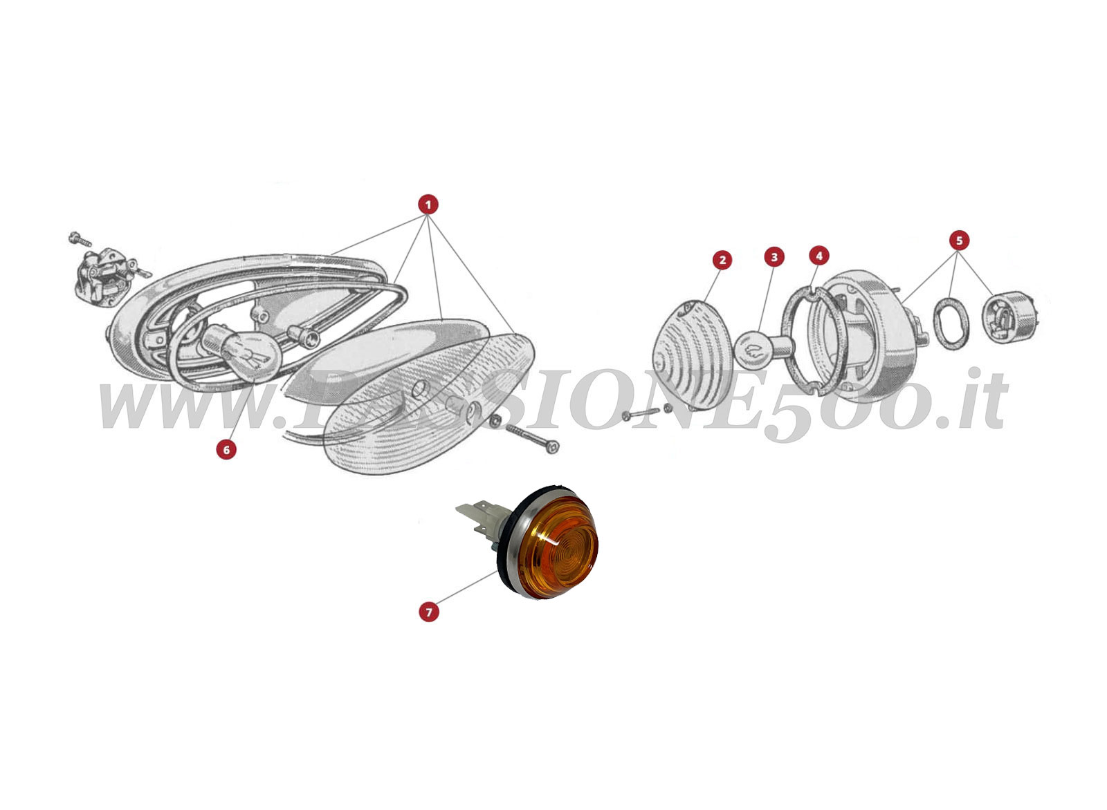 EXPLODED VIEW 41M – Side indicator light and Front indicator lamp FIAT 500N