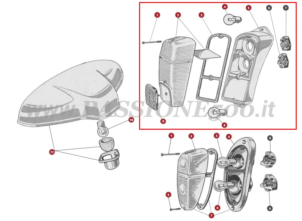 EXPLODED VIEW 42M – Rear lamps FIAT 500N