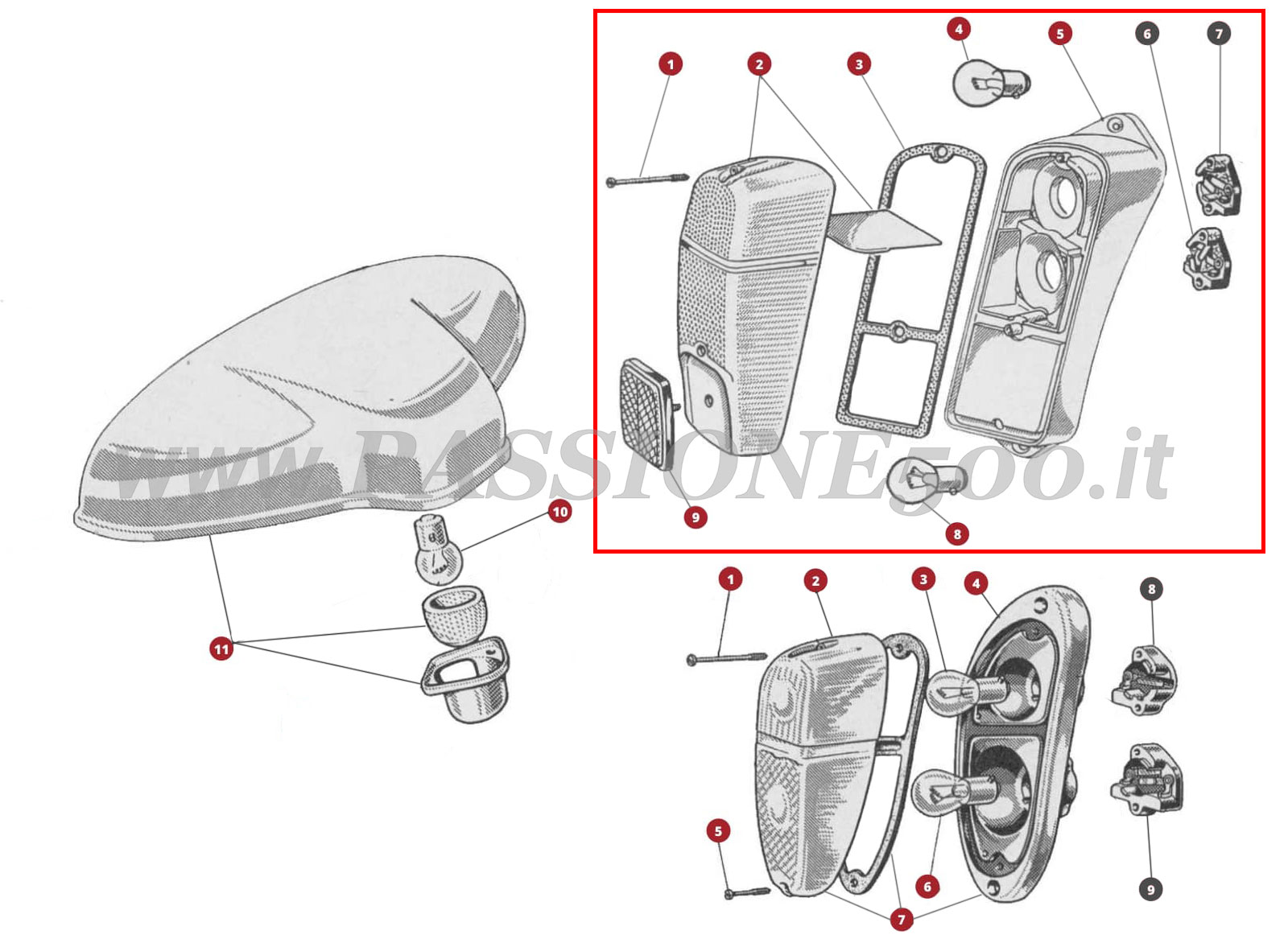 EXPLODED VIEW 42M – Rear lamps FIAT 500N