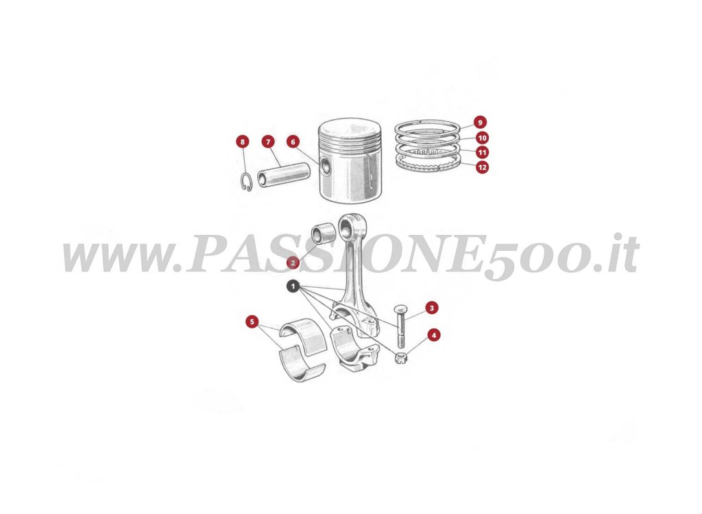 ESPLOSO 4M – Pistone e biella FIAT 500N