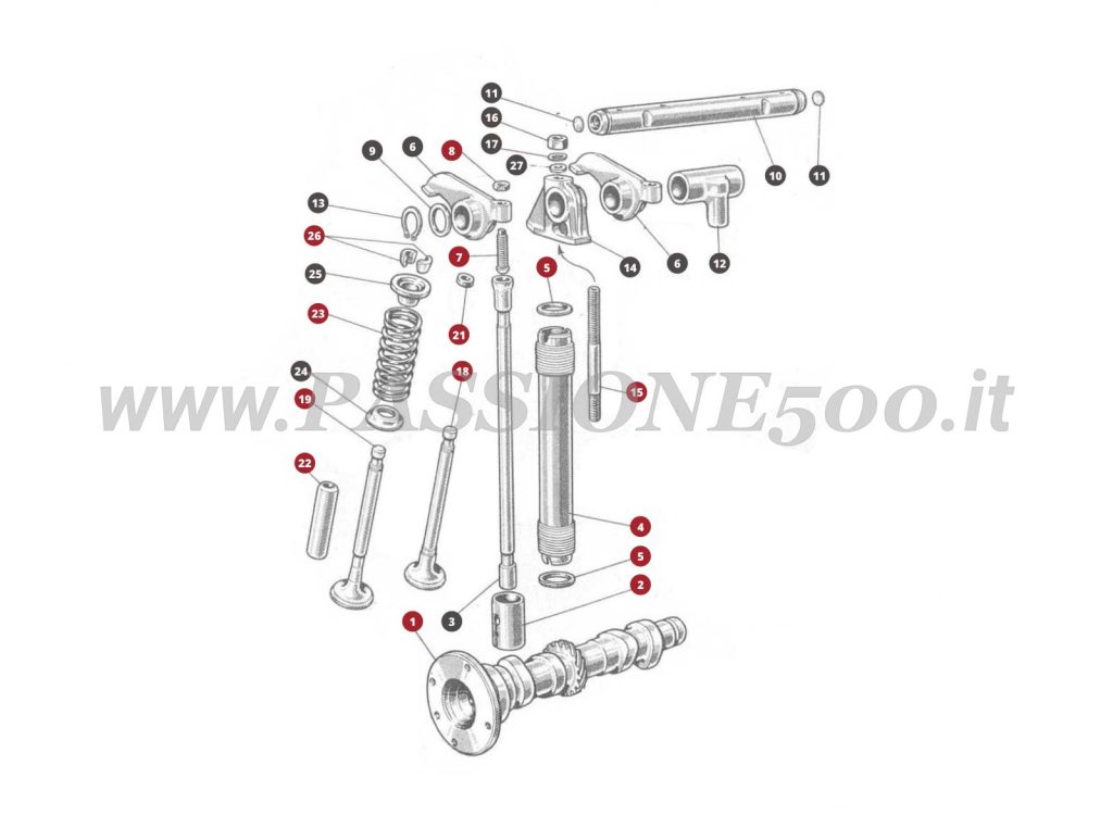 EXPLODED VIEW 6M – Valve gear FIAT 500N