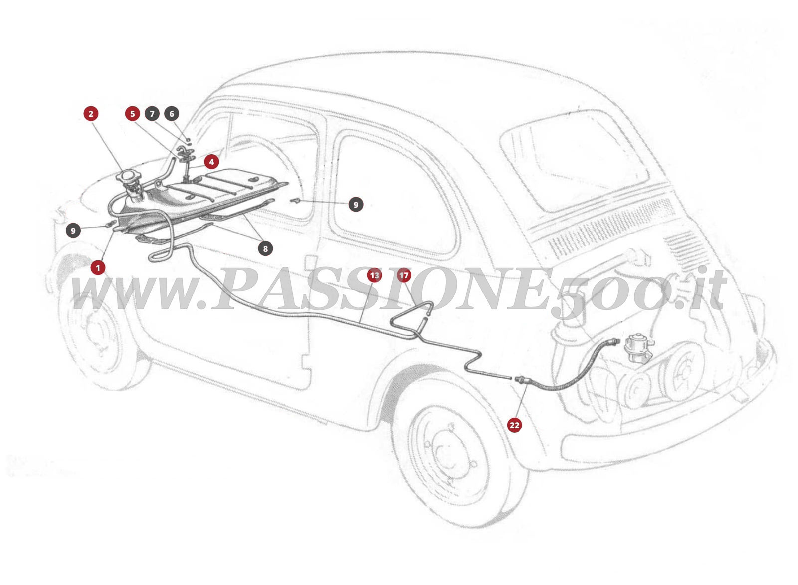 EXPLODED VIEW 7M – Fuel tank and fuel system FIAT 500N
