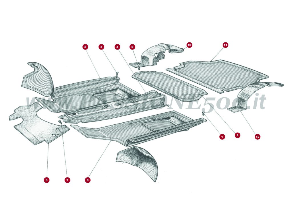EXPLOSIONSZEICHNUNG 19C – Fahrgastraum verkleidungen FIAT 500 Giardiniera Base D