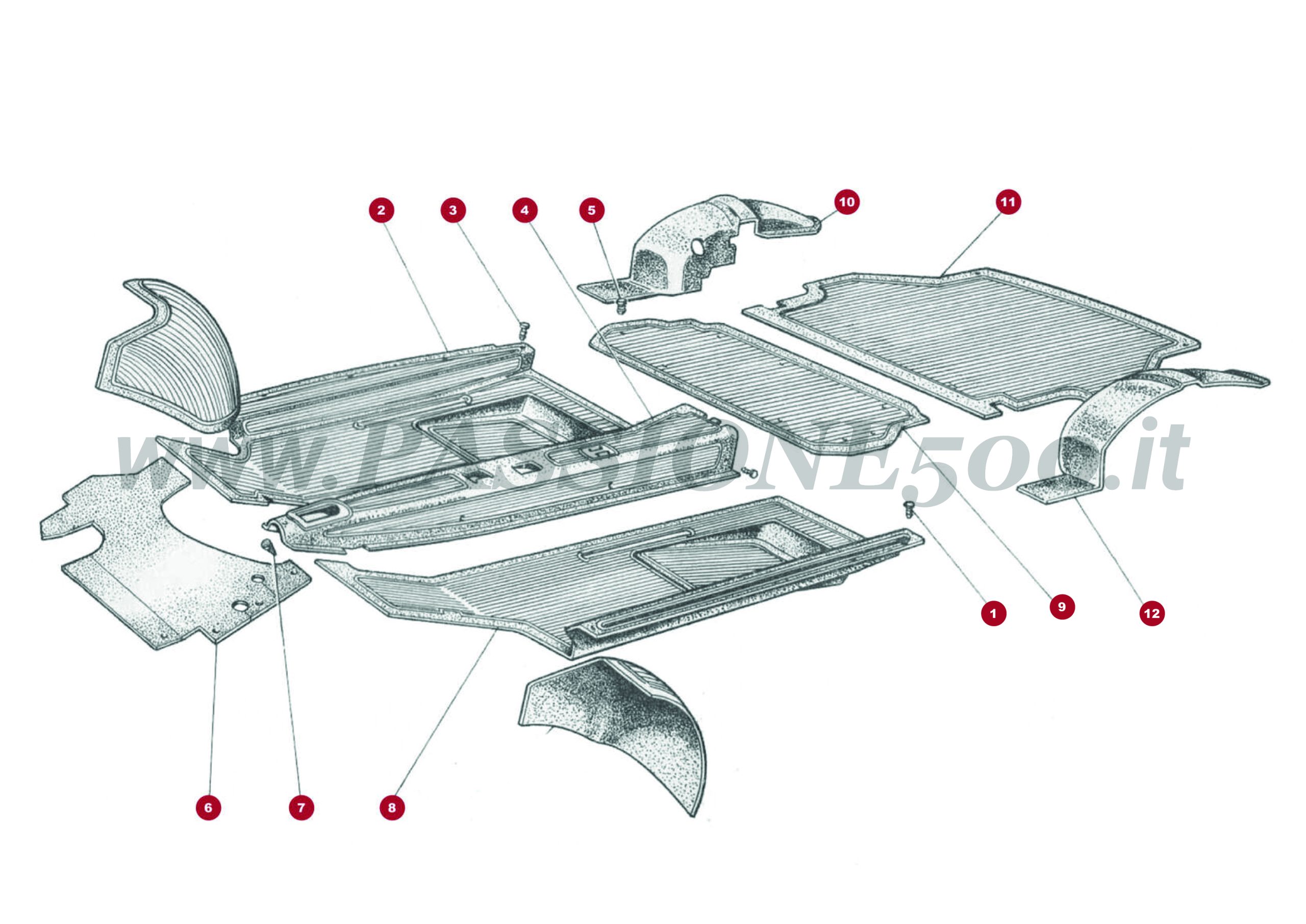 ESPLOSO 19C – Rivestimenti abitacolo FIAT 500 Giardiniera Base D