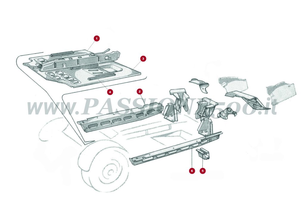 EXPLOSIONSZEICHNUNG 3C – Zentrale bodenblech und sonstiges FIAT 500 Giardiniera Base D