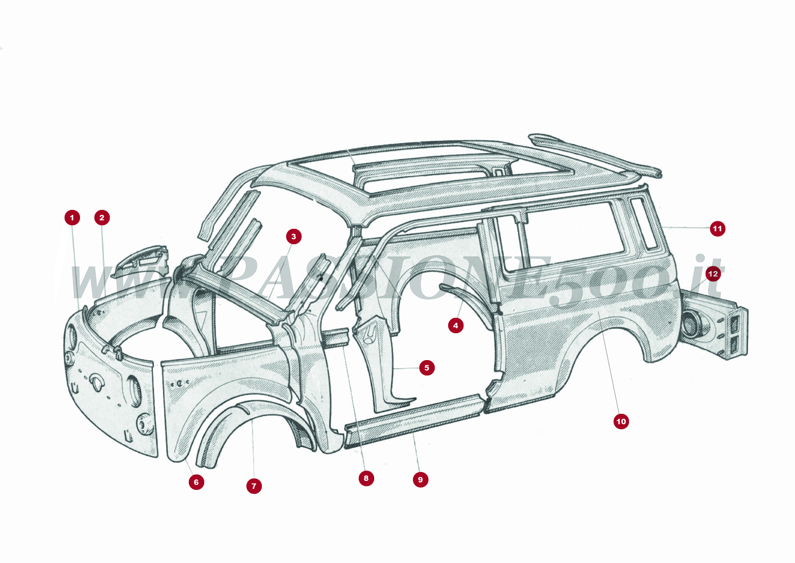 ESPLOSO 5C –  Lamierati esterni FIAT 500 Giardiniera Base D