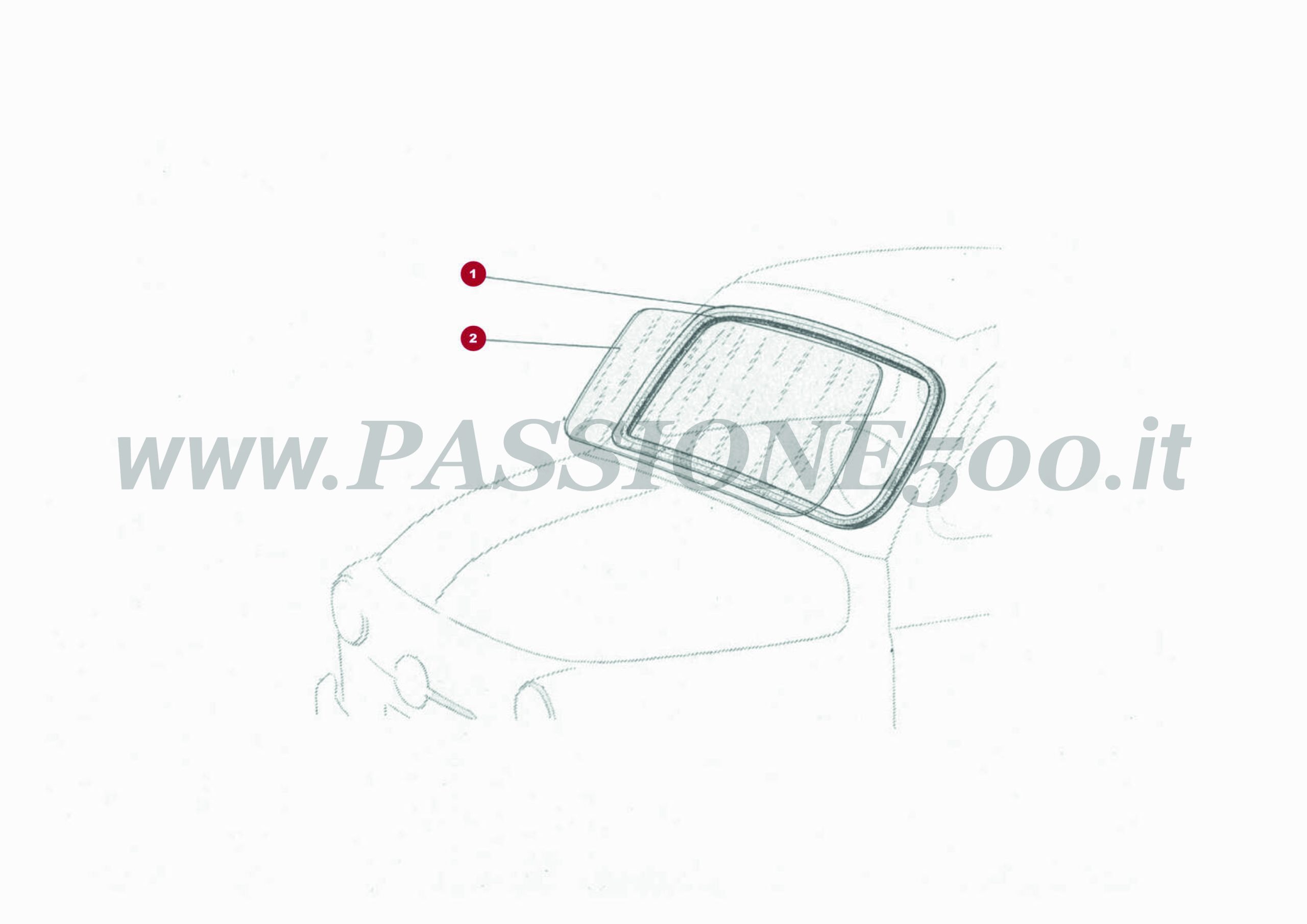 ESPLOSO 9C – Cristallo parabrezza e particolari Autobianchi FIAT 500 Giardiniera Base F