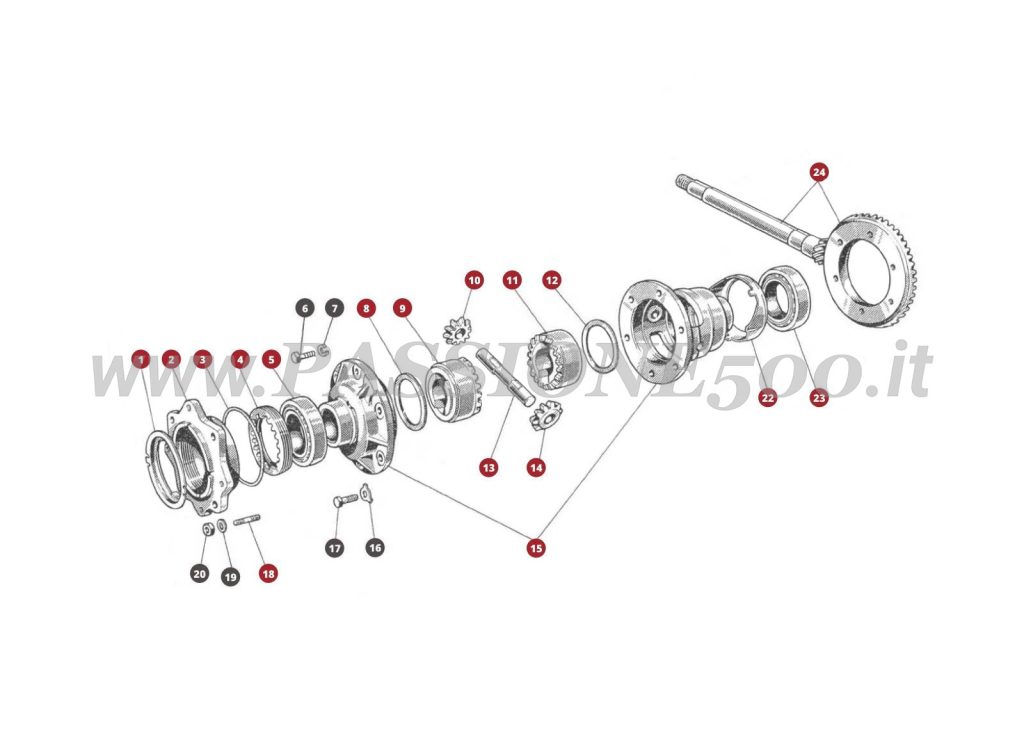 EXPLODED VIEW 21M – Gearbox differential FIAT 500N