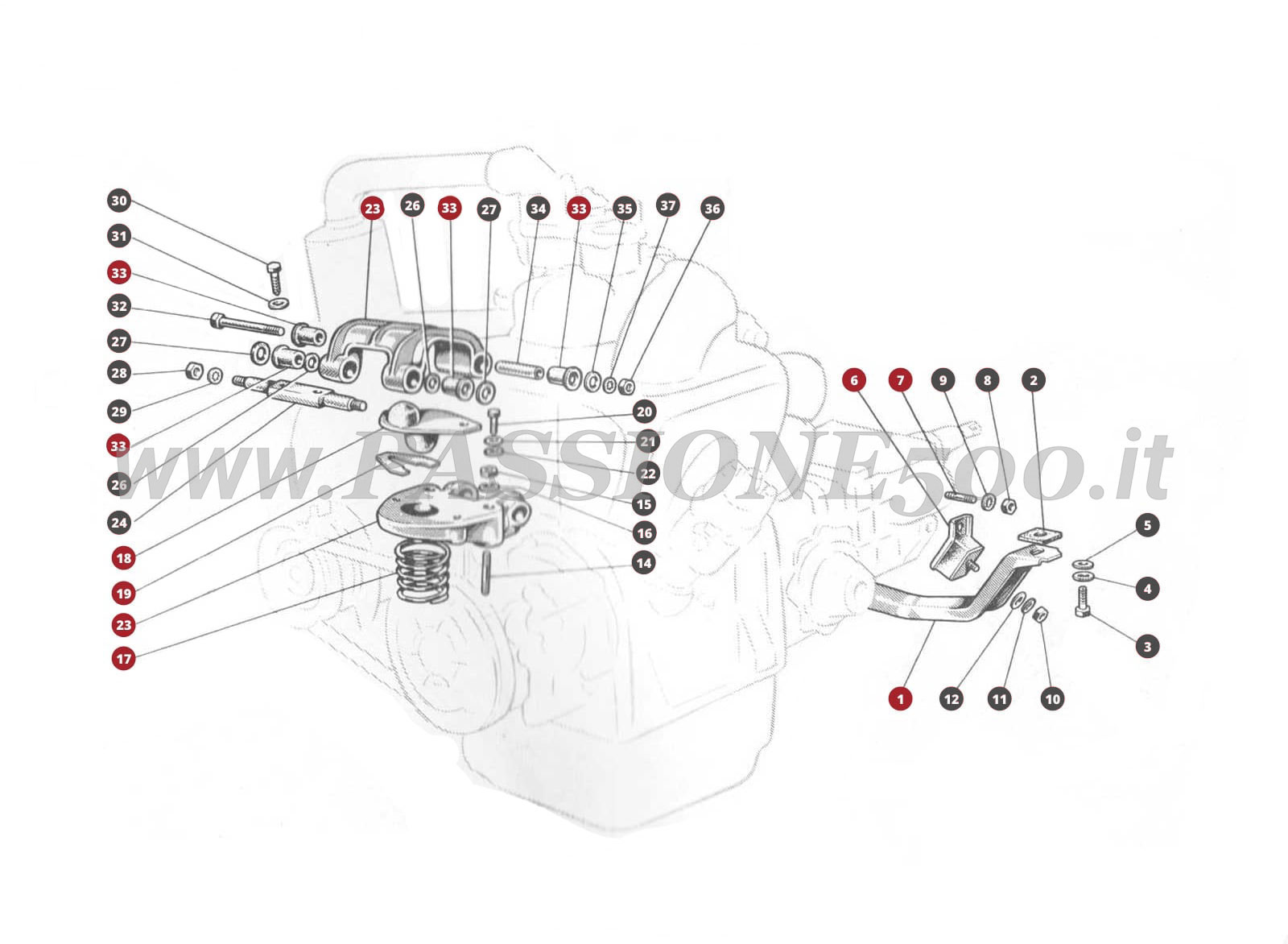 EXPLODED VIEW 26M – Engine and gearbox suspension mount FIAT 500D