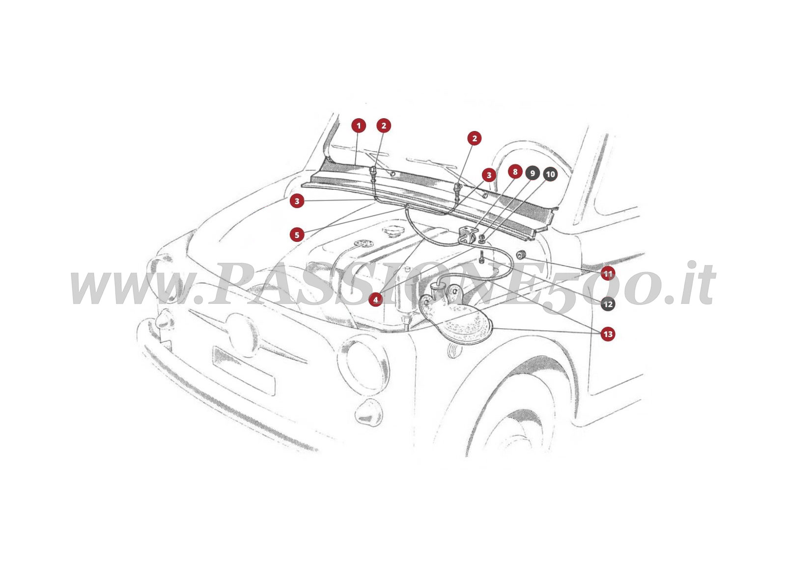 EXPLOSIONSZEICHNUNG 36M – Scheibenwaschanlage FIAT 500D